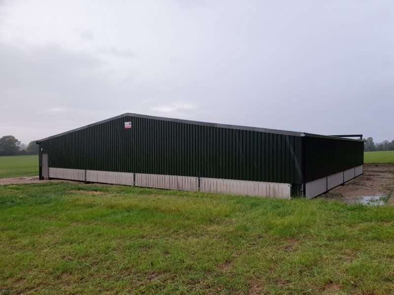 Green painted steel and cladding